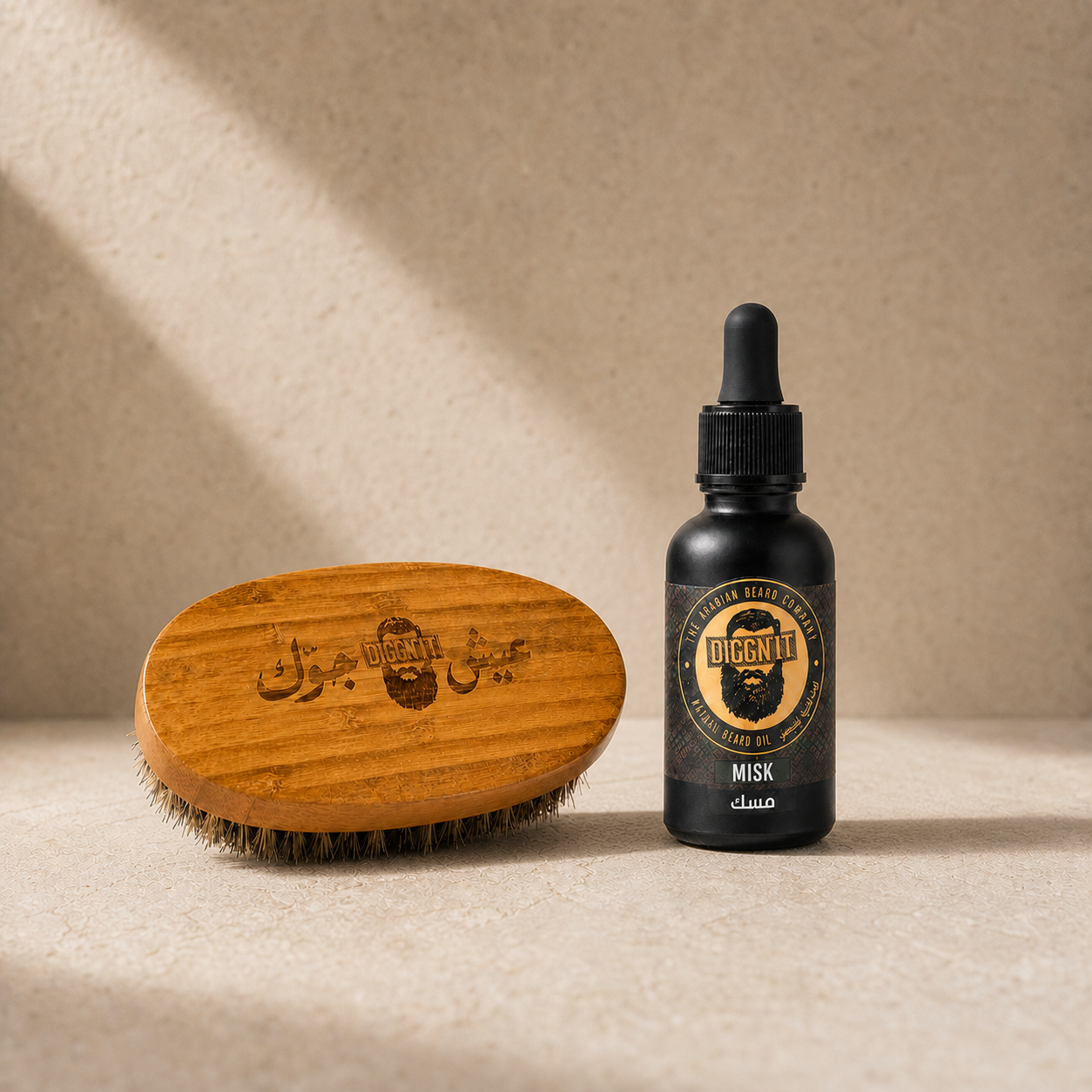 Diggn'It Beard Starters Bundle with Misk Arabian Beard Oil and Bamboo Beard Brush