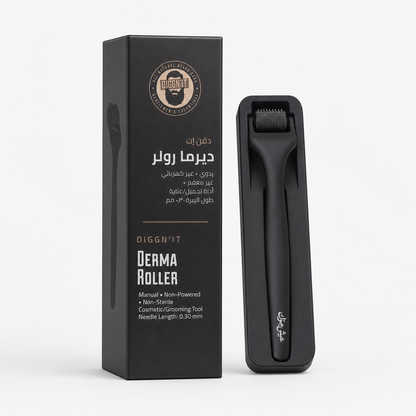 Diggn'It Derma Roller, protective tray, and bilingual retail box included in the routine bundle
