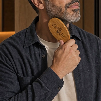 Real Bamboo Beard Brush bristles contacting the lower jaw and beard