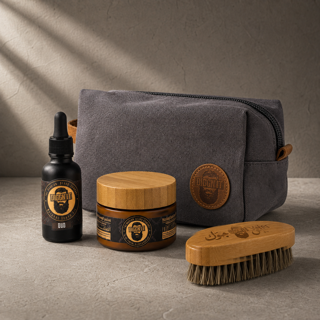 Diggn’It Giftable No-Brainer Kit with Oud scent and Canvas Grey travel bag